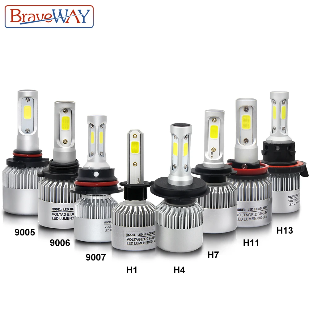 BraveWay H1 светодиодные фары для авто H4 H7 H8 H9 H11 HB3 HB4 9005 9006 Противотуманные