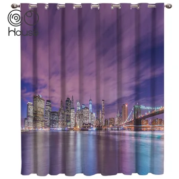 

COCOHouse American City Night View Pier Bridge Sky Scenery Window Treatments Curtains Valance Room Curtains Large Window Curtain
