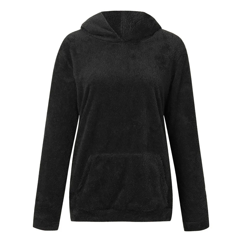Модные толстовки женские толстовки с капюшоном пальто зимнее теплое шерстяное хлопковое пальто с карманами верхняя одежда sudadera mujer#20181009 - Цвет: Black