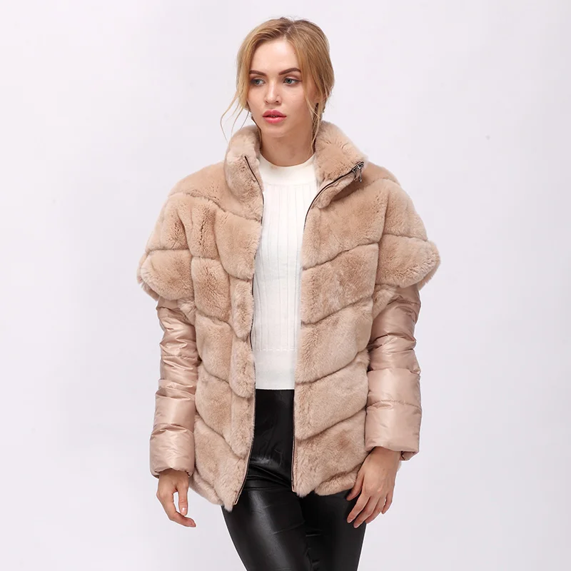 CNEGOVIK Short real rabbit fur jacket women fur real coat rex rabbit real fur coat