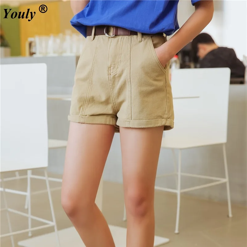 Khaki Denim Hot Shorts Women Stretch Casual Basic Jeans Shorts High