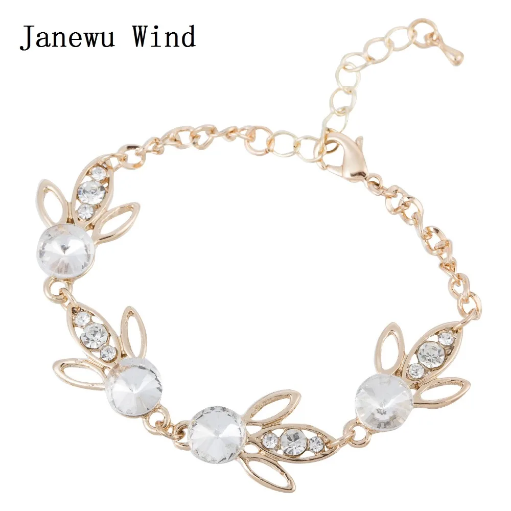 

Janewu Wind gold color chain Crystal leaf flowers Bracelet female Cat Face charm Bracelet for women gift