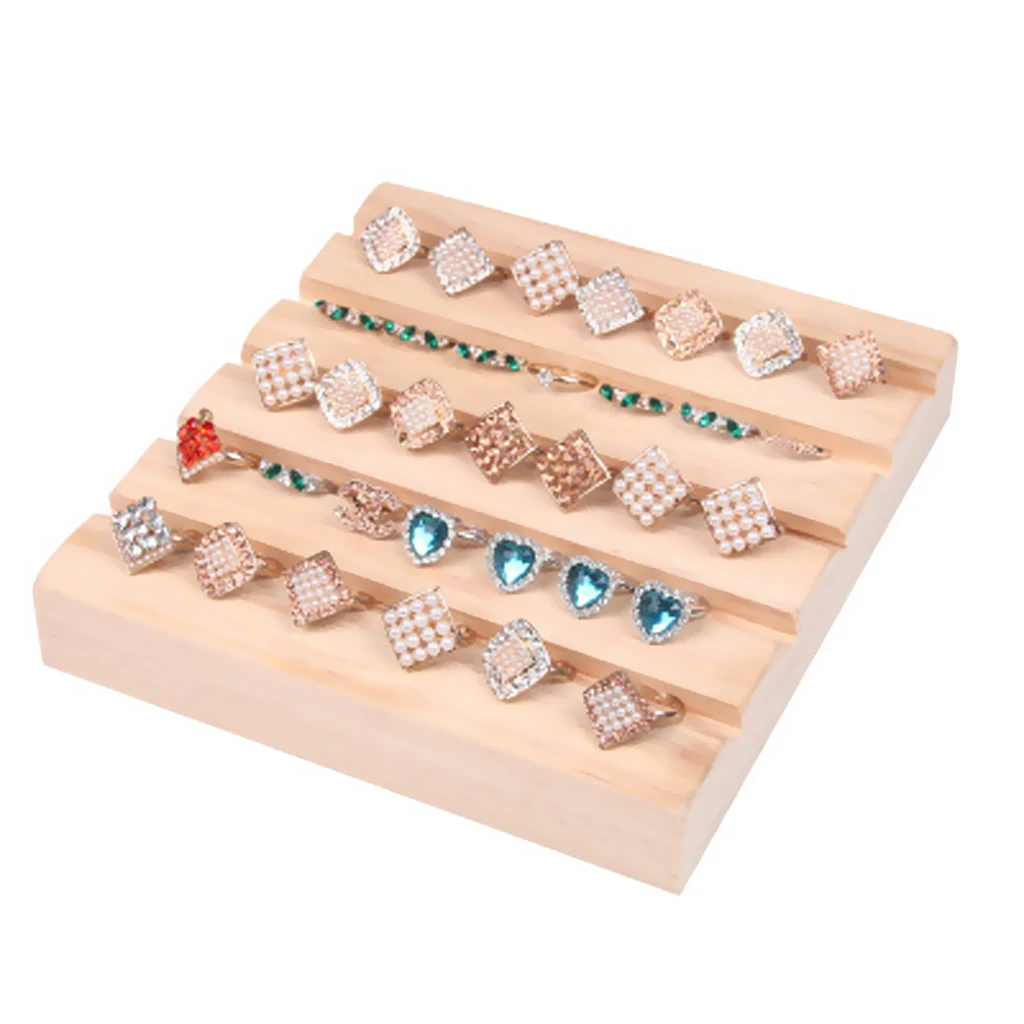 Vintage Understated Style Natural Wood Multi-use Earrings Rings Jewelry Display Tray Organizer Holder Showcase