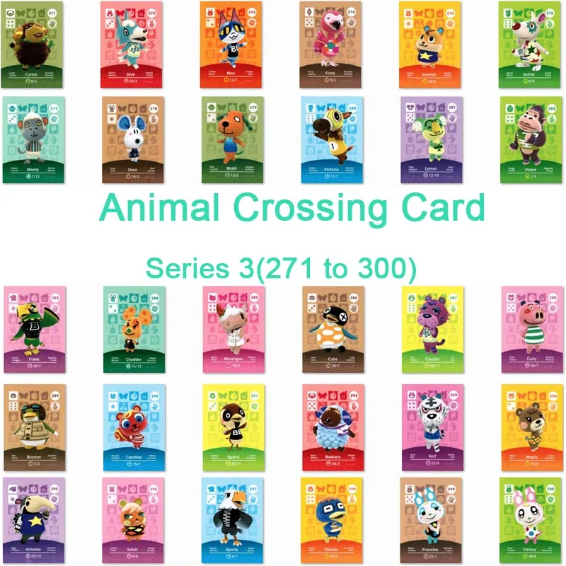 

Animal Crossing Card Amiibo Card Work for NS Games Series 3 (271 to 300)