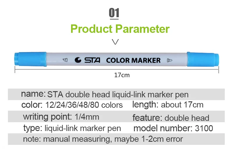STA двойной головкой маркер для белой доски 12/24/36/48/60/80 цветов 1/4 мм c чернилами на спиртовой основе, нетоксичный маркер для рисования для студентов и дизайнер