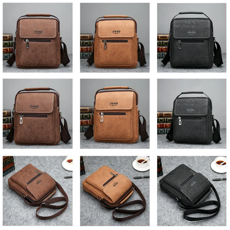 JEEP BULUO Brand Hot Sale Men Messenger Shoulder Bags Leather Totes Classic Black Crossbody Bag New Business Man's Handbag Male