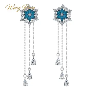 

Wong Rain 100% 925 Sterling Silver Sapphire Topaz Gemstones Drop Dangle Ear Studs Wedding Engagement Tassel Earrings Wholesale