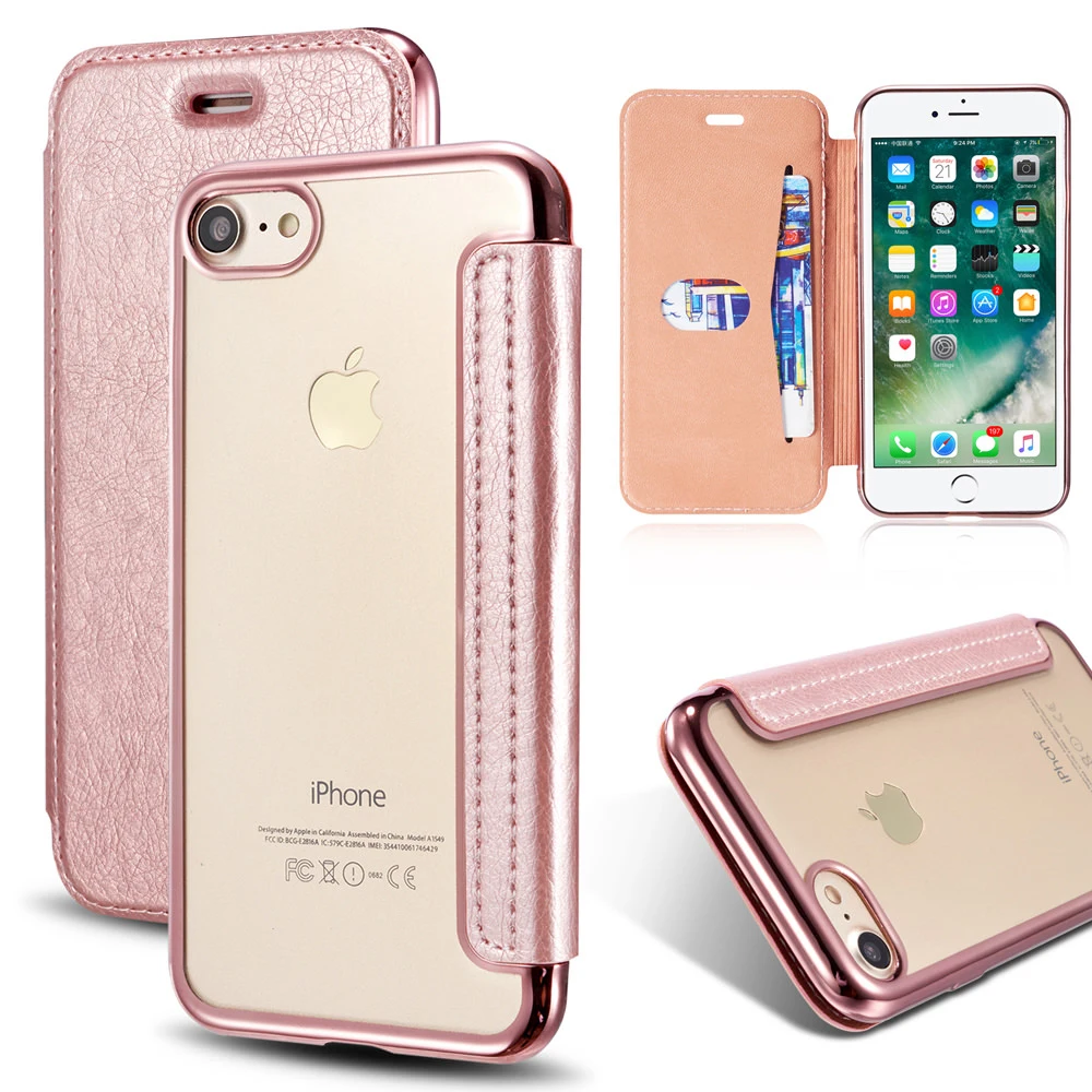

General Electroplate Wallet Case For iPhone 8 7 Plus 8Plus Soft TPU+PU Flip Leather cover With Stand case for iPhone8 Plus