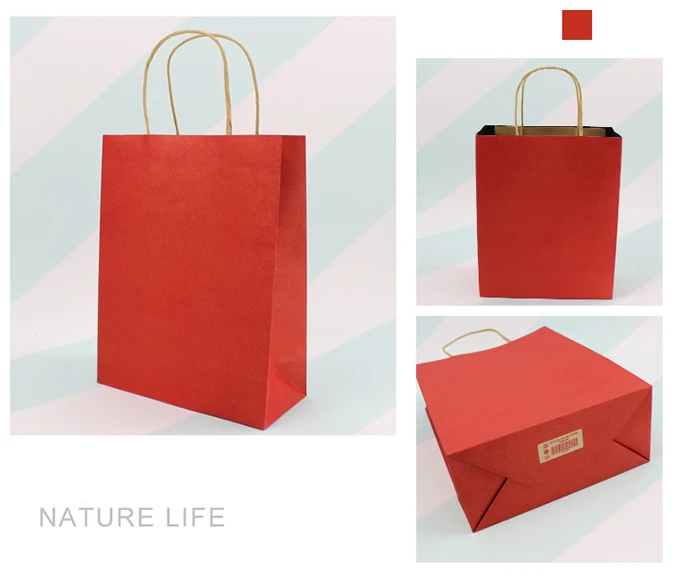 Buy Red Brown Paper Bag with Customized Logo Brand