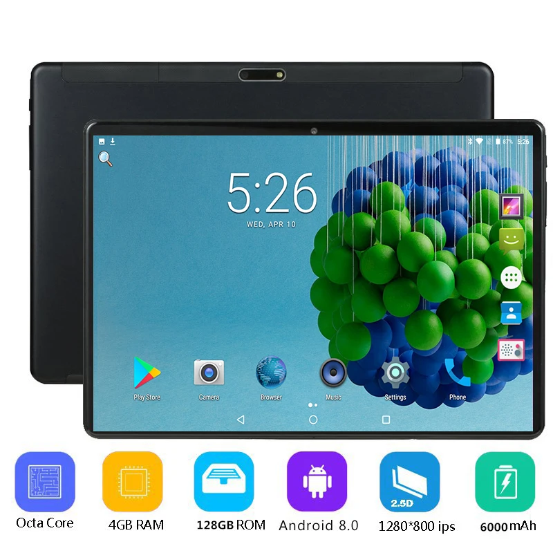 10 inch Tablet PC Octa Core 4GB RAM 128GB ROM 64GB card gift Android 8.0 GPS 1280*800 IPS Dual SIM Card Phone Tablet PC 10.1
