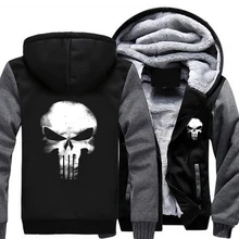 USA size Punisher Skull Cosplay Coat Zipper font b Hoodie b font Winter Fleece Unisex Thicken