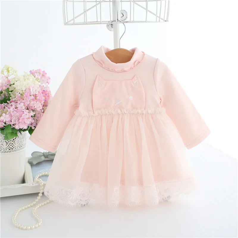 Baby Girls Dress 2018 Winter Cat Appliques Party Infant Dress For Girls Birthday Dress Thick Warm Baby Girl Clothing 3Color 0-2T