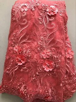 

Nigerian Lace Fabric 2019 High Quality Lace 3d Lace Fabric Wedding peach African With Beads Nigerian French Lace Fabric HLL3391