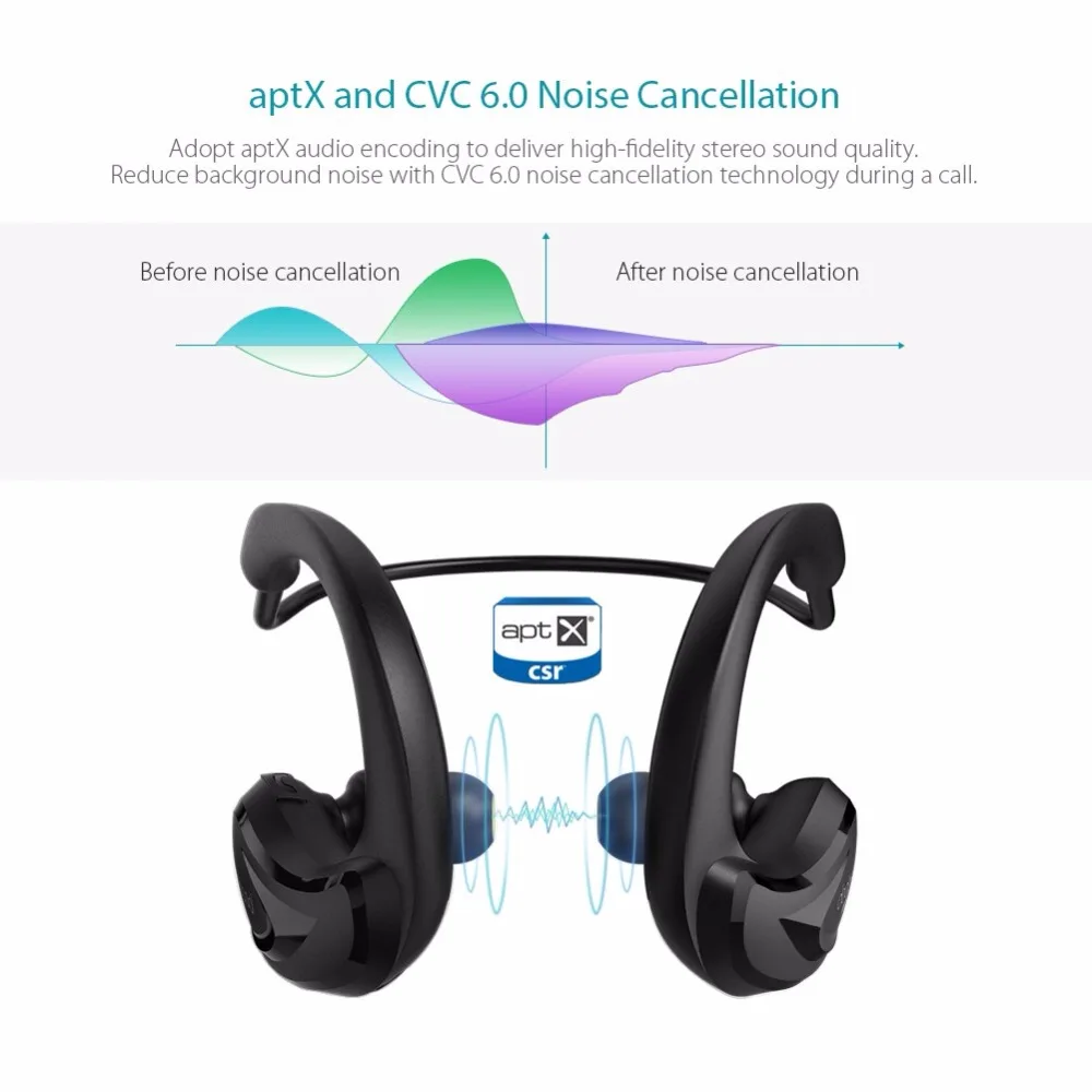 dodocool Sweatproof Wireless Bluetooth Earphone in ear Apt-x NFC Sports Earbud Running stereo Headphone handfree for iphone 7 6