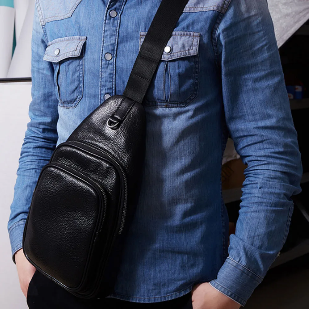 

New Men's High Quality Genuine Leather Real Cowhide Crossbody Bag Travel Fashion Sling Chest Bag Pack