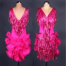 Латинские танцевальные костюмы для женщин с блестками и кисточками и v-образным вырезом латиноамериканские бальные танцы платья розовый/желтый/черный/красный/синий одежда для фитнеса