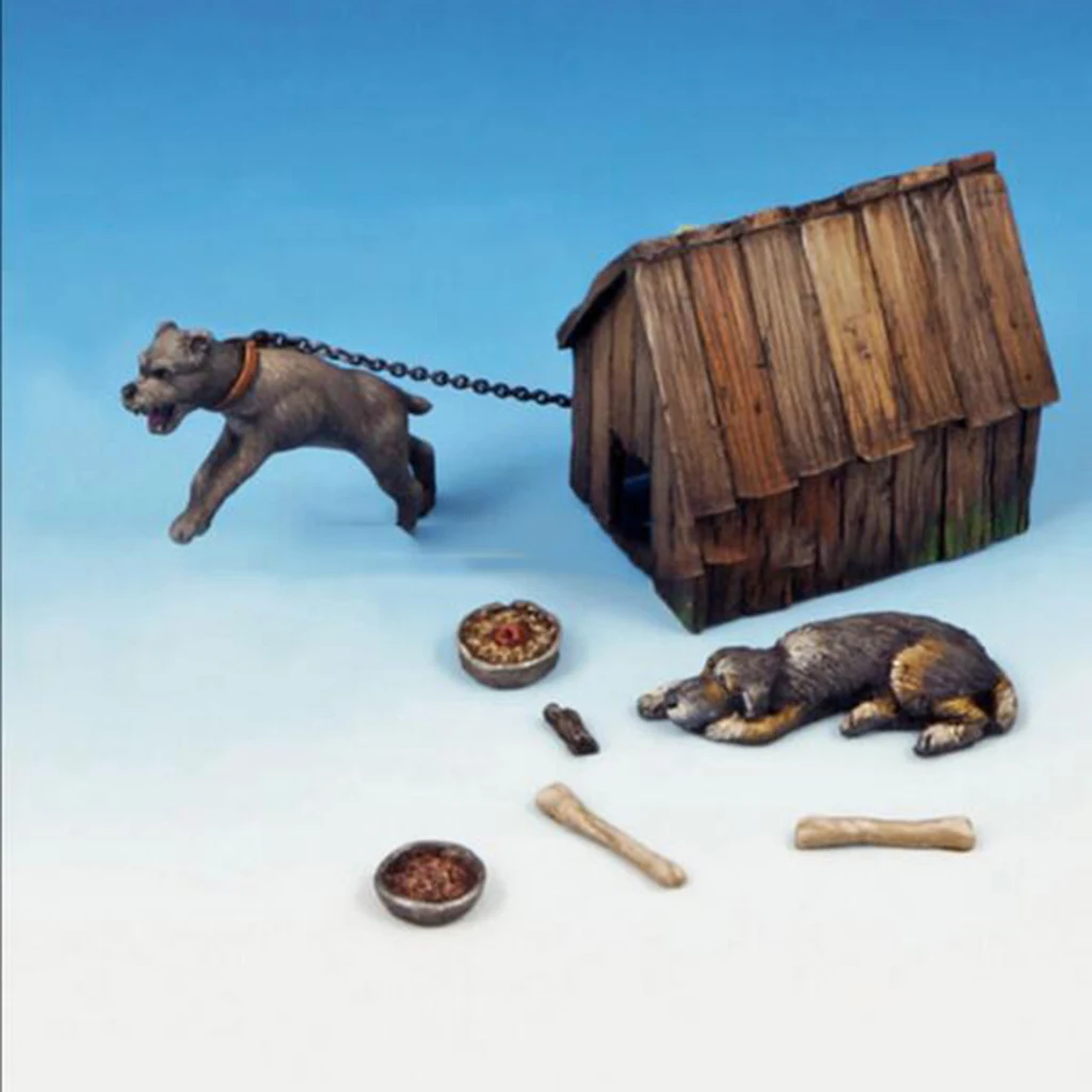 1/35 Dog & Kennel Model Body Building Kit DIY Animal Figurine Sculpture Gift