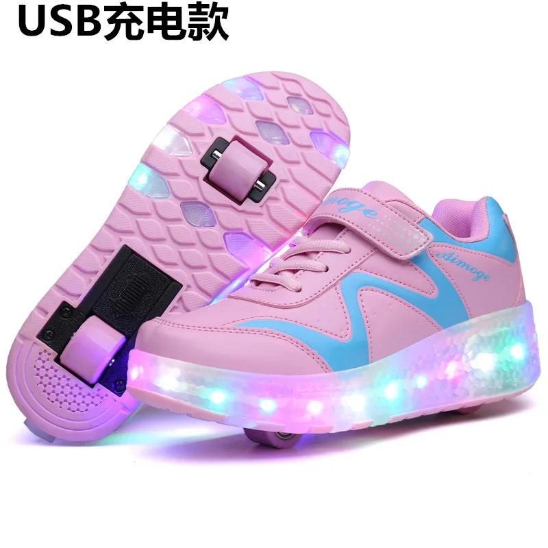 

USB charge Kids Shoes LED Light Sneakers with Wheels Luminous Sneakers Girls Sports Shoes Heelys Boys Girl Children's Sneakers