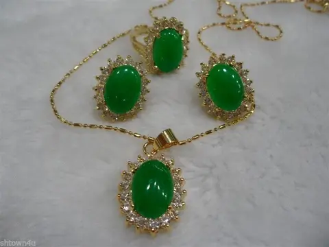 Jóias da Moda Banhado de Noiva Relógio de Quartzo Verde Colar Pingente Brinco Anel 7-9 Conjunto Ampla Asas Fino Rainha Gem