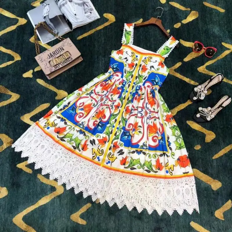 

YAH07290 High quality New Fashion Women 2019 Summer Dress Luxury famous Brand European Design party style dress