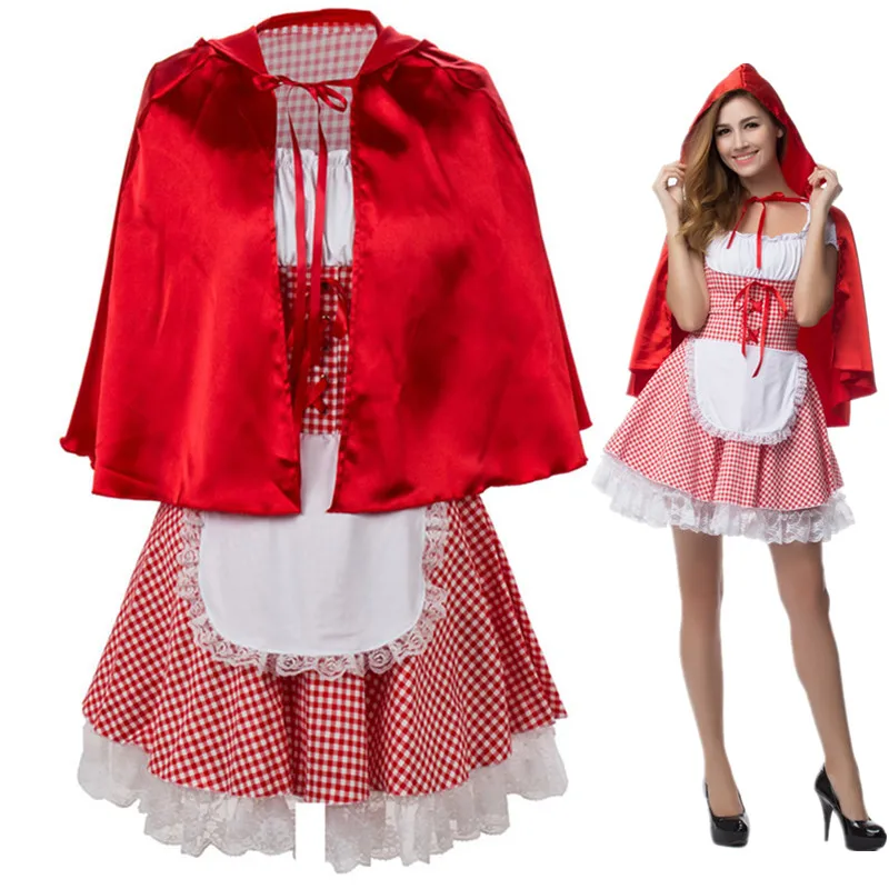 Размера плюс S-6XL Сексуальная Женская сказка Красная Шапочка костюм для Хэллоуин косплей фантазии платье с плащом