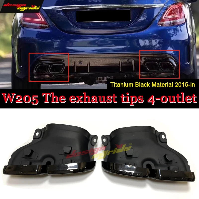 For Mercedes Benz W205 Titanium Black Material Sports Rear The Exhaust Tips 4-outlet Rear Diffuser C Class C180 C200 C300 15-in For Mercedes Benz W205 Titanium Black Material Sports Rear The Exhaust Tips 4-outlet Rear Diffuser C Class C180 C200 C300 15-in