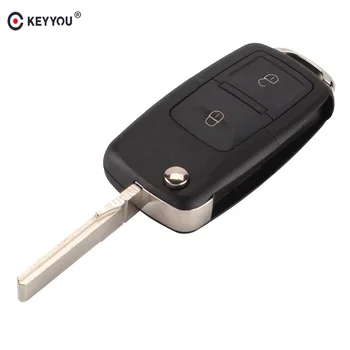

KEYYOU 2 Buttons Flip Folding Car Key Shell Replacement Car Key Case Cover for VW Volkswagen Golf MK4 Bora