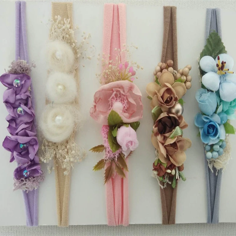 Fall Burnt Orange Flower Baby Headband {natural tie back newborn photography prop rust color newborn tie back}