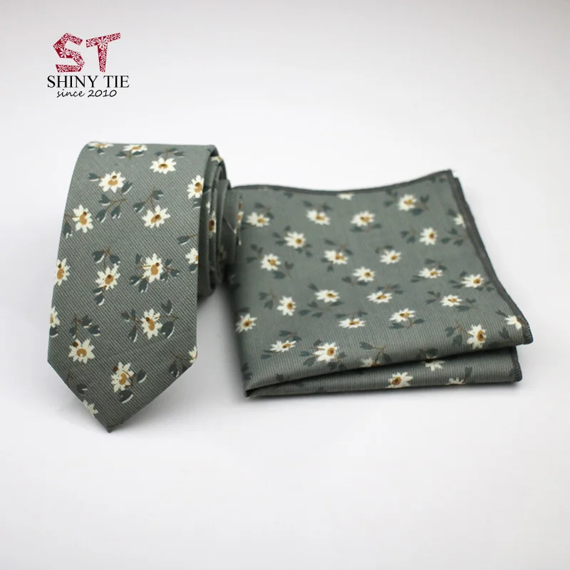 

Casual Cotton Men's Tie Set Genuine Handmade Skinny Tie Sunny Floral Pocket Square Slim Neck Tie For Man Gentle Party Meet Hanky
