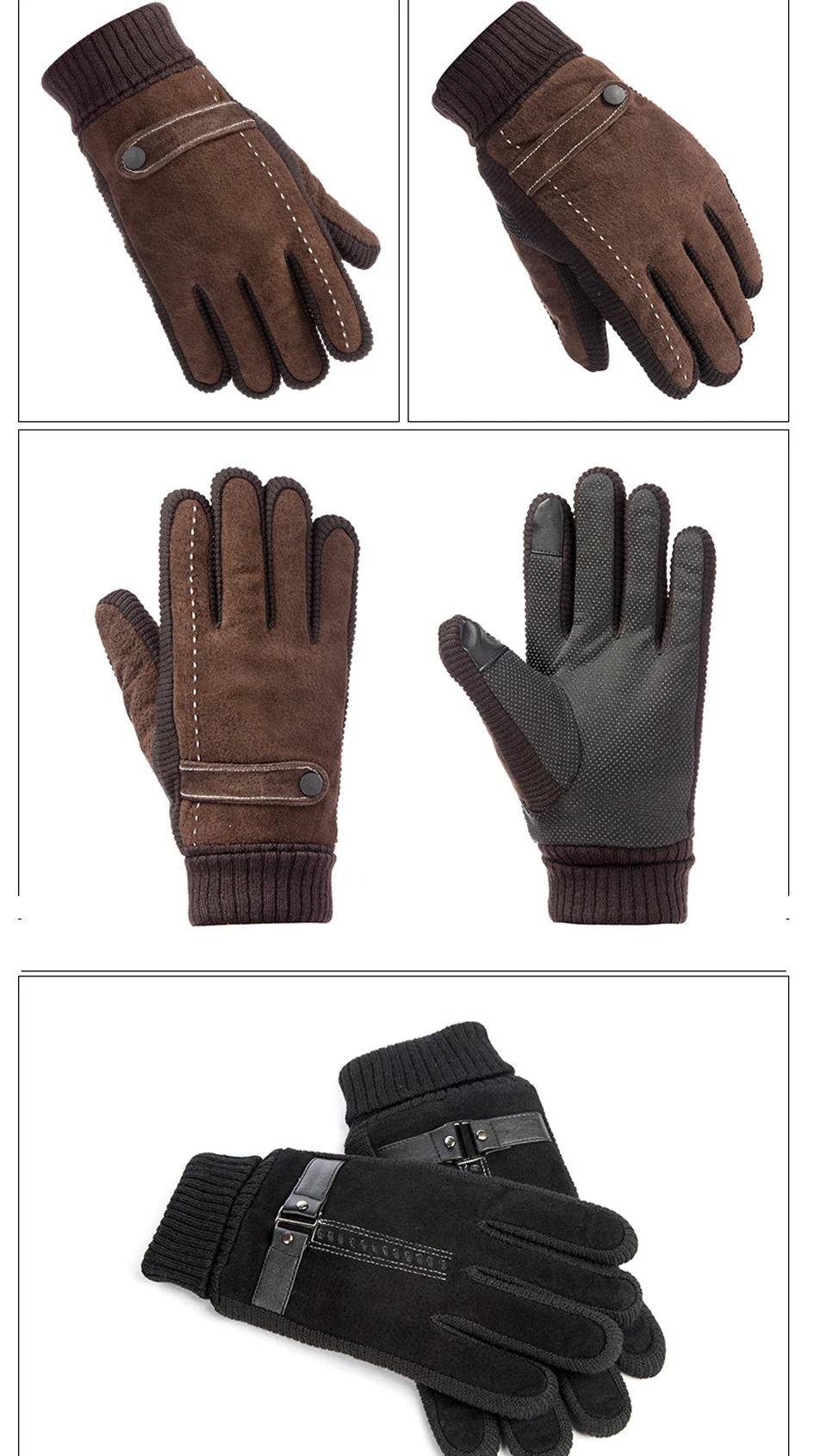Зимние теплые мужские перчатки с сенсорным экраном, повседневные перчатки из натуральной кожи, варежки для мужчин, спортивные перчатки на весь палец ST030
