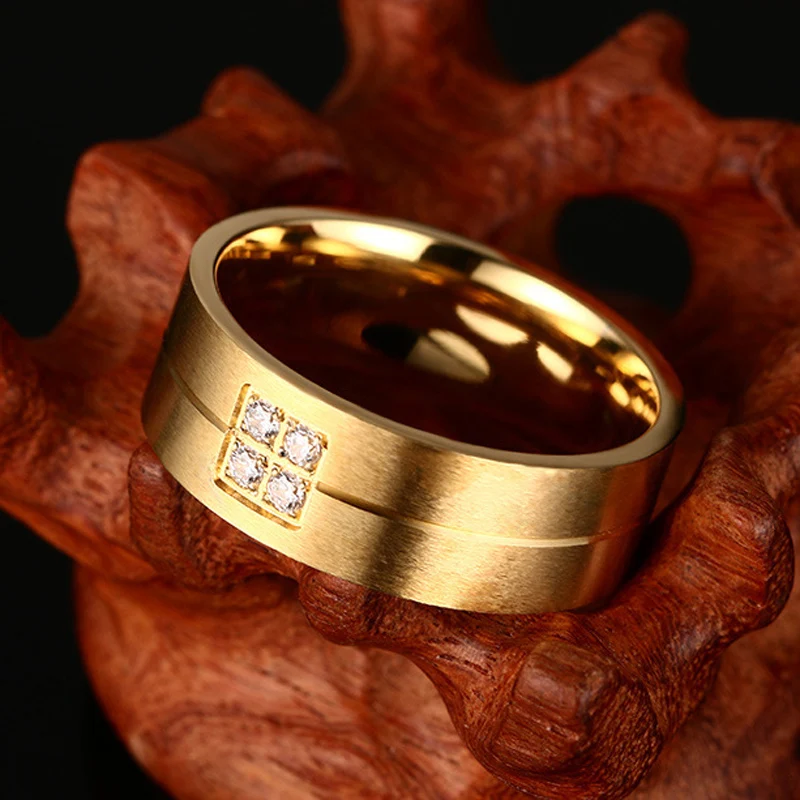 

RoShari Wedding Rings for men Stainless Steel Matte finish with AAA+ CZ Stone Ring Anniversary Valentine's Day men jewelry