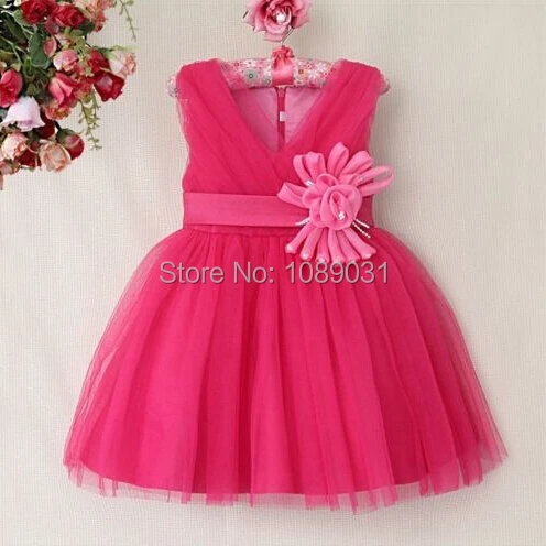 2015 New Sweet Flower Girl Dress with Flower Party Pageant Communion Dress Little Girls Kids/Children Dress for Wedding Bridal