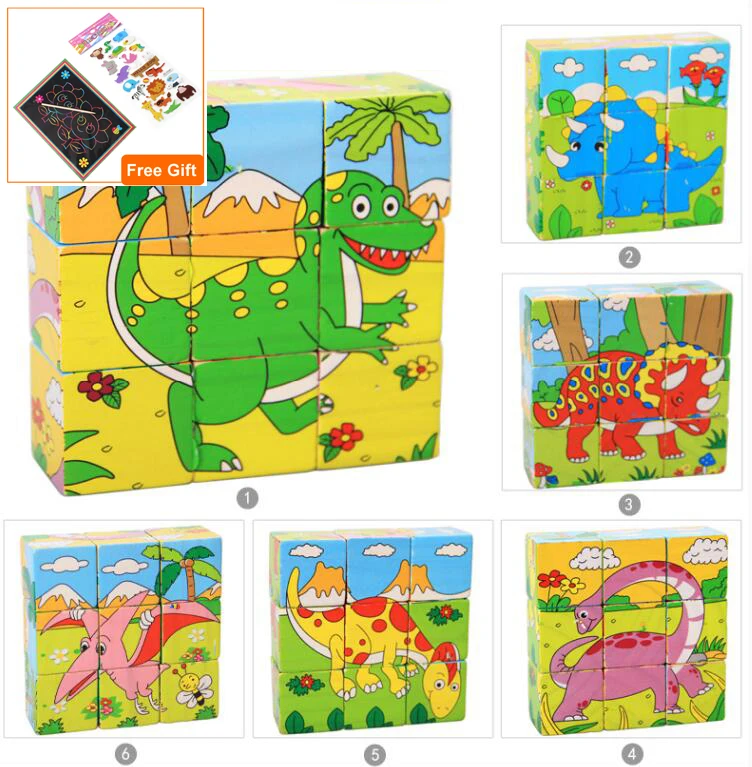 1pc Nine Blocks Six-sided 3D Jigsaw Cubes Puzzlesd Wooden Toys  For Children Kids Educational Toys Funny Games GYH 9