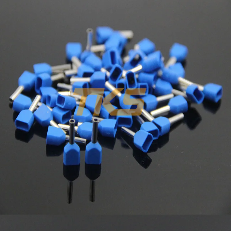 

Factory 2x10 AWG Dual Entry Wire Bootlace Ferrules TE6014 Terminals For 2 X 6.0mm2 14mm wire crimp terminal connector 50pcs/lot