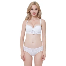 Сексуальный кружевной бюстгальтер пуш-ап с чашечками 1/2 и трусики, комплект с плотными мягкими бретельками, кружевное нижнее белье, женские бюстгальтеры