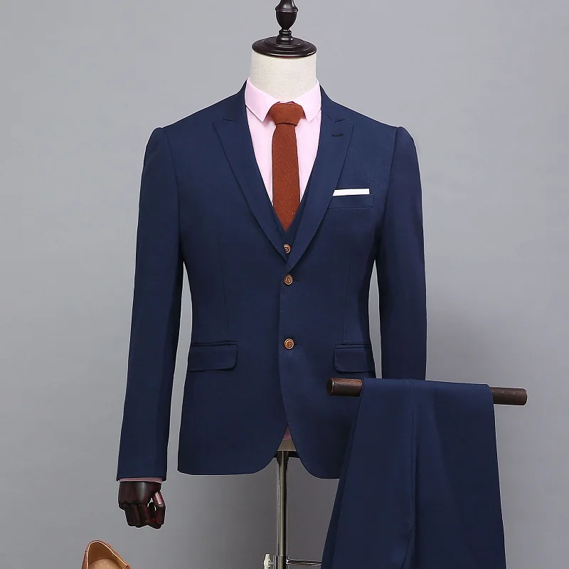 Hot Men's Suits Slim Fit Royal Blue Mens Suit Wedding Groom Single Breasted Flat Cutton Fabric