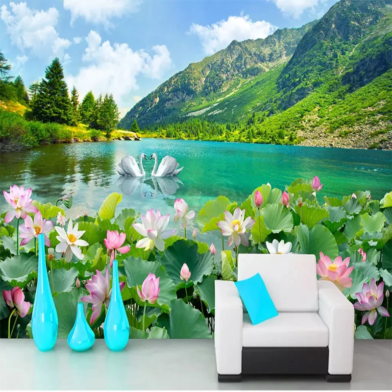

Custom Photo Wallpaper Mountain Swan Lake Natural Landscape 3D Wallpaper Bedroom Living Room Sofa TV Background Wall Decoration