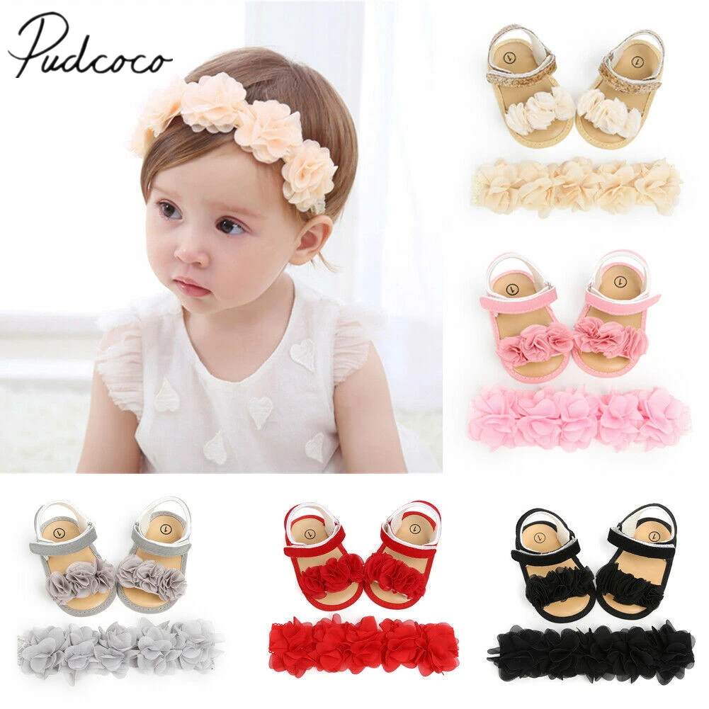 Accessoires Pour Bebe Fille Ensemble D Ete Pour Bebes Filles Sandales A Fleurs Semelle Souple Chaussures Decontractees A Crochet Et Bandeau Assorti 2 Pieces 19 Aliexpress