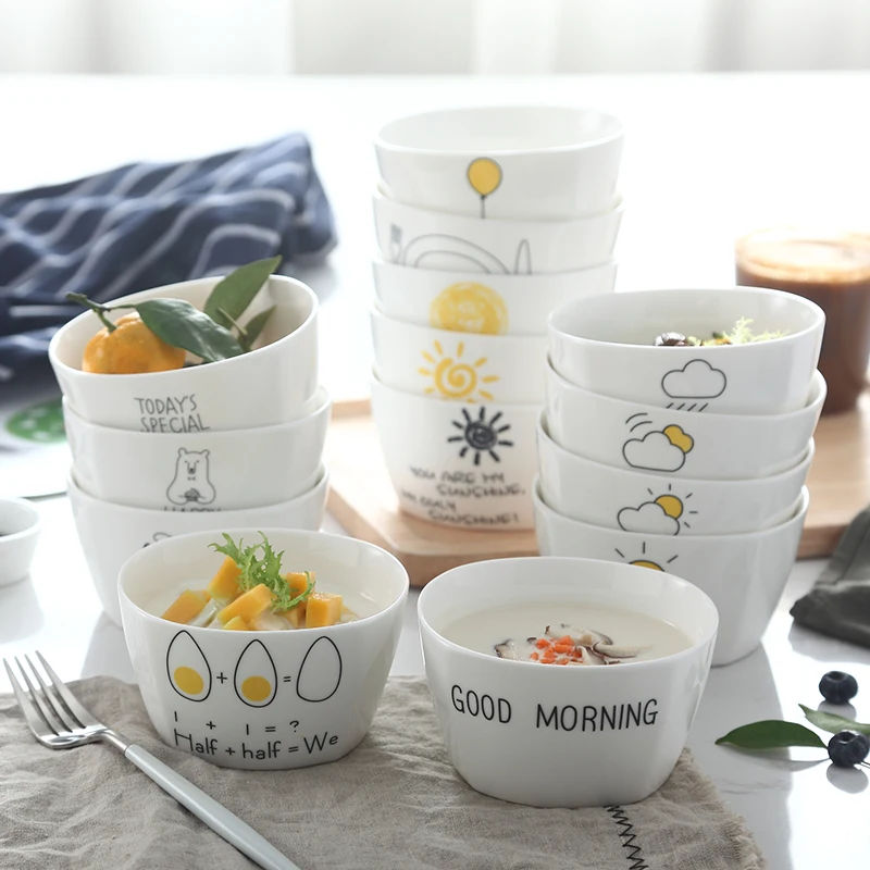 

350 ml European ceramic weather forecast cloudy sunny cartoon pattern decoration dessert rice soup noodle rice bowl