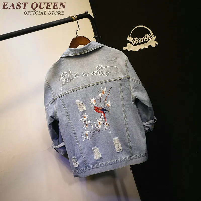 

Jean jacket 2018 women embroidered denim female ladies bomber jacket with embroidery coat autumn jacket for women KK2129 Y