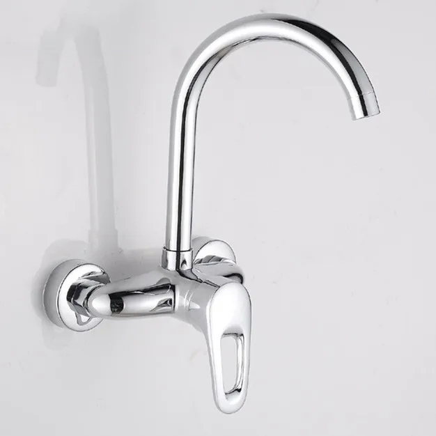 

Free shipping Full copper kitchen mixer tap with single handle dual hole kitchen faucet by wall mounted water tap