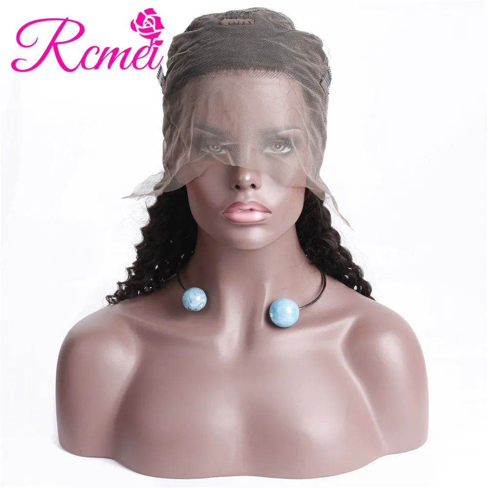 RcmeiHair глубокий волнистый парик фронта шнурка перуанский полный remy волос 150%