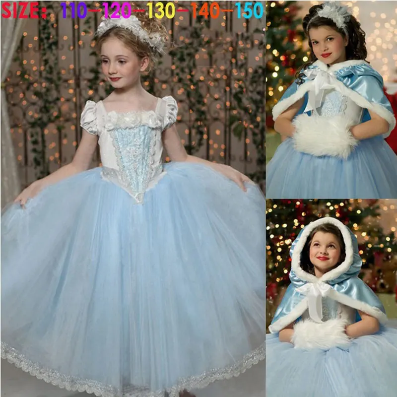 Платье Золушки для девочек 2–7 лет платье сказочной принцессы+ шаль для маленьких девочек платье для свадебной вечеринки из тонкой ткани для малышек карнавальный костюм