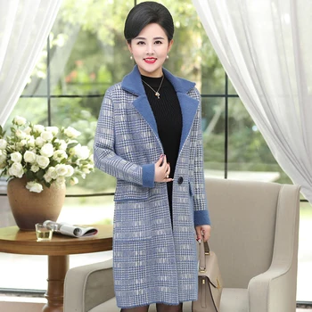 

2020 Women's Autumn And Winter New Windbreaker Loose Large Size Cardigan Coat Plaid Long Section Thick Warm Windbreaker LQ153