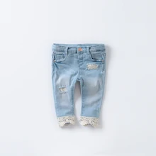 Новинка года; сезон весна-лето; детские джинсы; одежда для малышей; кружевные брюки для девочек; повседневные джинсовые брюки-карандаш для малышей