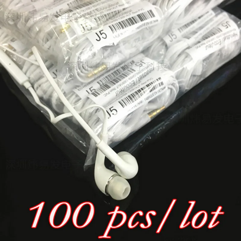 

100 pcs High Quality J5 Sport Earphone Earbuds with Mic 3.5 In-Ear Headset for Samsung Galaxy S6 S7 Edge /S3/S4/S5/s8 for Xiaomi