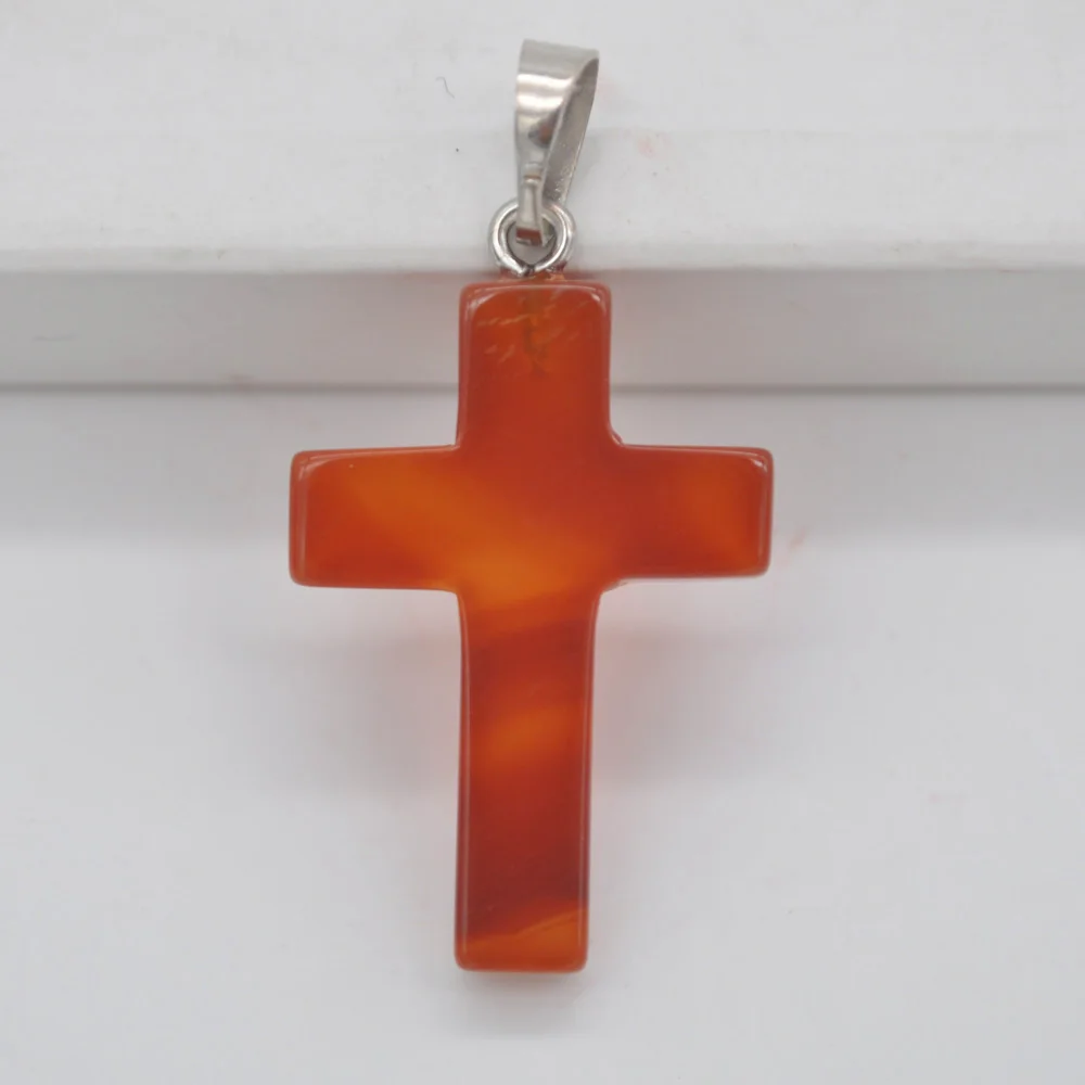 

Natural Red Carnelian Stone Bead GEM Pendant Cross Fashion Jewelry S3141