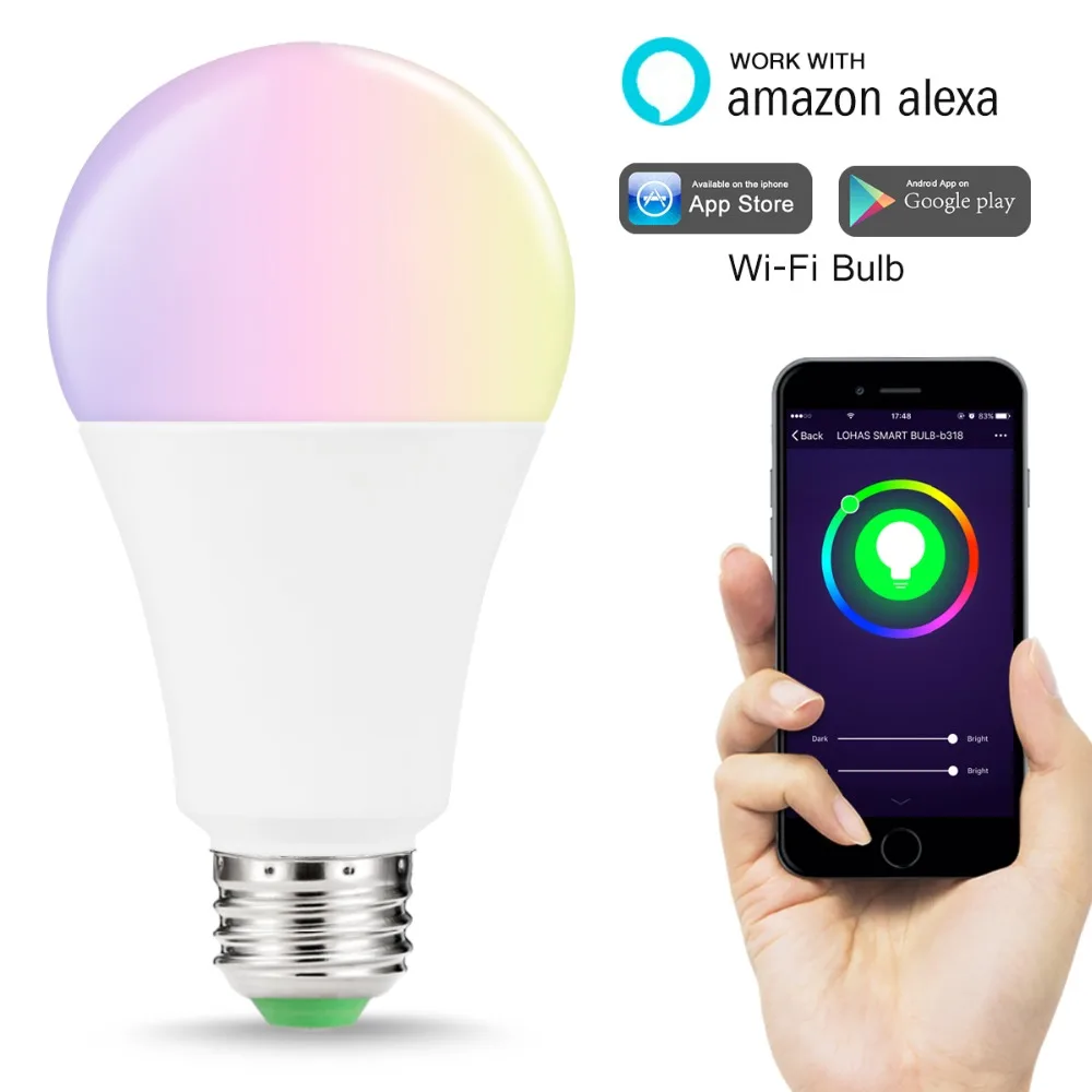 

WiFi E27 Smart Light Bulbs 14W Equal to 100W LED Bulb RGB+Cool White Colour Changing Mood Light Works with Alexa and Google Home