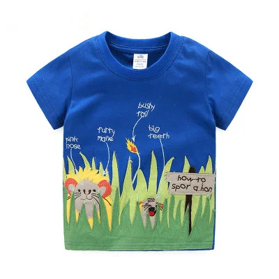 Топы для мальчиков, лето г. Брендовые Детские футболки Одежда для мальчиков детская футболка Fille, хлопок, одежда для маленьких мальчиков с принтом персонажа - Цвет: Синий
