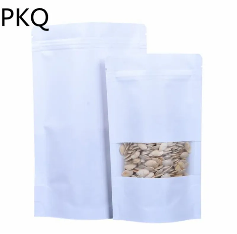 

10x15cm free shipping white kraft paper bags stand up Zipper/zip lock packaging bag with window kraft paper pouch for tea food